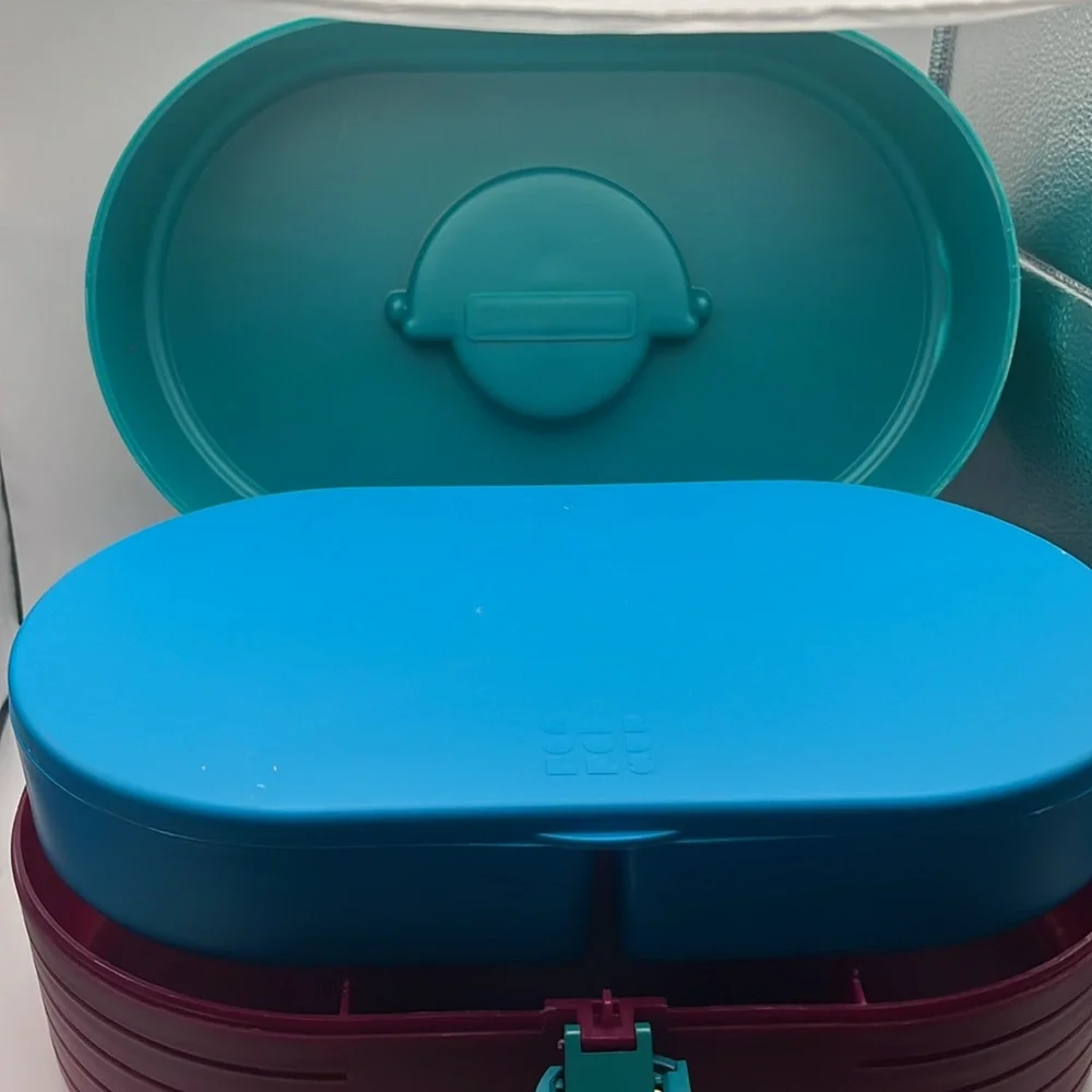Vintage Caboodles Oval Make Up Organizer Storage Travel Case Maroon Teal 90s